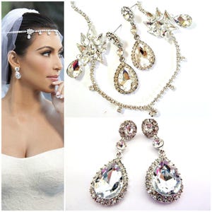 SALE Kim Kardashian Set Forehead Jewelry & Bridal Wedding Earrings,Forehead Headband, Bridal Headpiece ,Bridal headband,bridal Hair Jewelry image 1