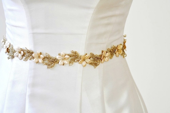 gold beaded belt for dress Bridal Gold Art Deco Crystal Beaded Belt