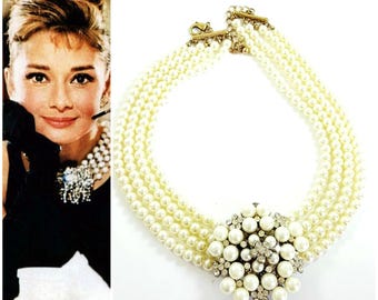Audrey Hepburn Pearl Necklace inspired by Breakfast at - Etsy