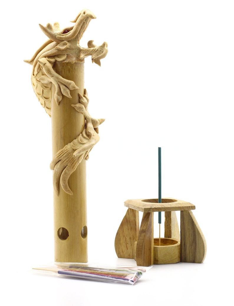 Dragon Sculpture Paint Your Own Dragon Art Incense Holder Bamboo Statue with Free 25gm Incense Sticks