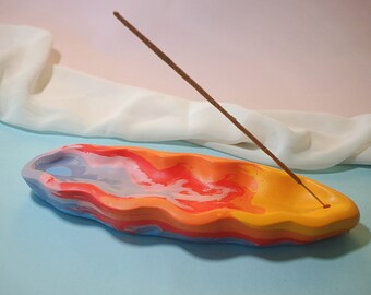 Sunrise, Sunset: Jesmonite Incense Holder // handmade homeware, organic ripple shape, original design