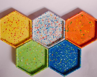 Jesmonite Hexagon Trinket Trays Terrazzo Style in a Variety of Colours // handmade homewares, jewellery dish, handmade gifts for them