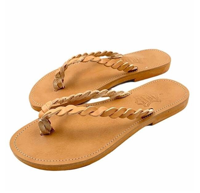 tan braided flip flops