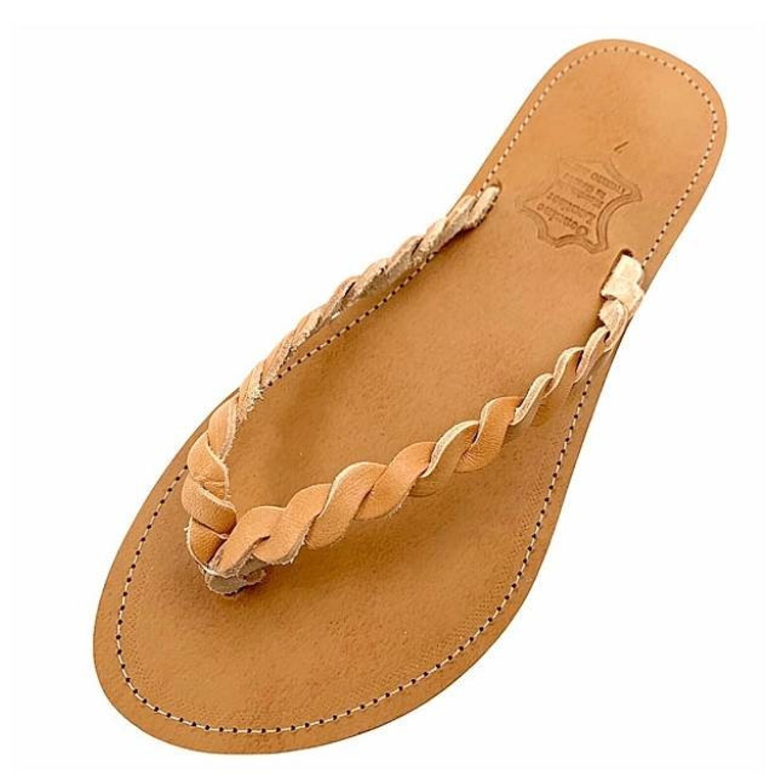 tan braided flip flops