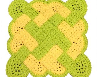 Yellow and Green Pot Holder, Kitchen Hot Pad, Crochet Woven Potholder, Crochet Hot Pad, Hotpad, Potholder