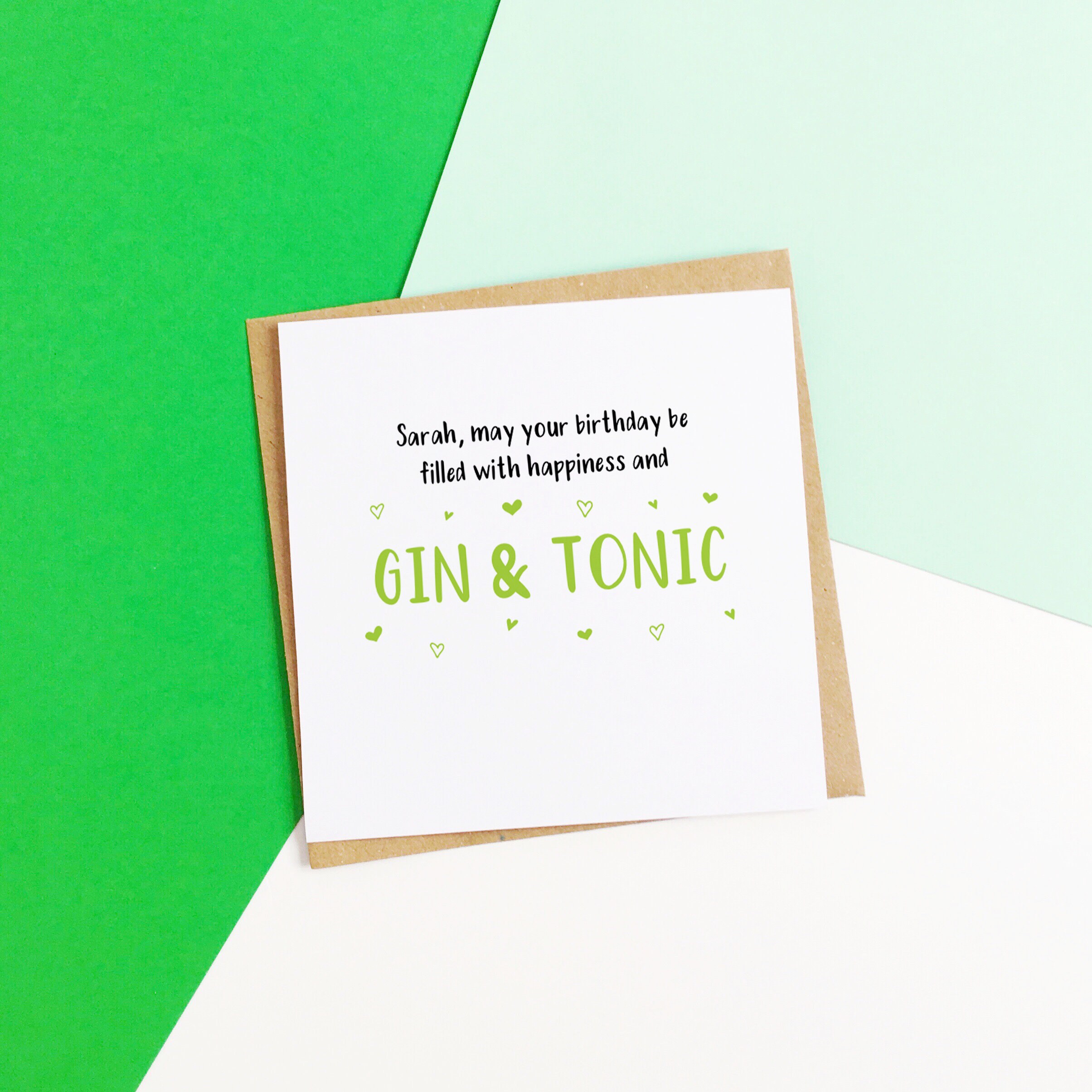 Personalised Happiness & Gin Card, Gin Birthday Card, Celebration Card
