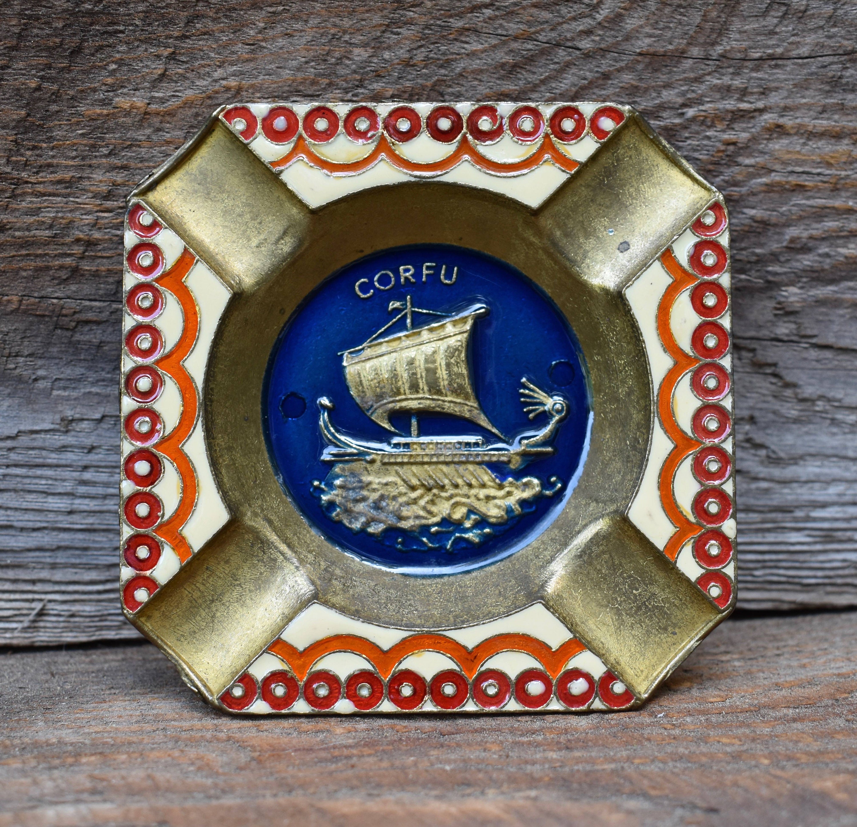 cigarettes in corfu Greek Corfu Enamel and Brass Ashtray