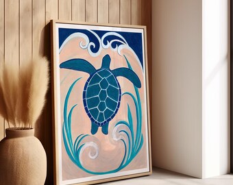 Turtle Wall Art | Marine Animal Painting | Sea life Print | Coastal Ocean Beach Decor (Digital Download)