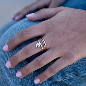 Dangling Heart Ring. Heart Ring. Gold Heart Ring. Sterling Heart Ring. Love Ring. Floating Heart. Heart Jewelry. Hand Forged. Handmade Ring. image 1