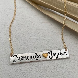 Double Name Bar Necklace. Name Bar Necklace. Bar Necklace. Personalized Bar. Silver Bar Necklace. Name Necklace. Custom.  Silver. Gold.