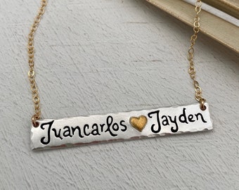 Double Name Bar Necklace. Name Bar Necklace. Bar Necklace. Personalized Bar. Silver Bar Necklace. Name Necklace. Custom.  Silver. Gold.