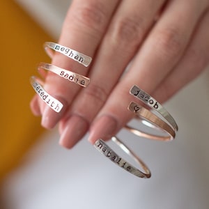 Personalized Thin Cuff Name Bracelets. Cuff Name Bracelets. Hand Stamped Cuff. Custom Name Cuff. Hand Forged. Sterling. Gold.