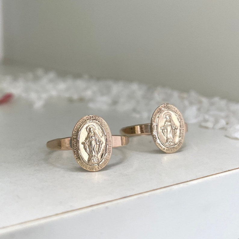 14KT Gold Miraculous Medal Ring, Catholic Wedding Gift, Virgin Mary Ring, Catholic Confirmation Ring, Blessed Mother Ring, Gift For Daughter image 7