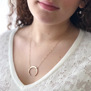 Phoebe New Moon Necklace. Crescent Moon. Moon Jewelry. Moon Pendant. Hand Forged Necklace. Hammered Metal. Sterling. Gold. Rose Gold.