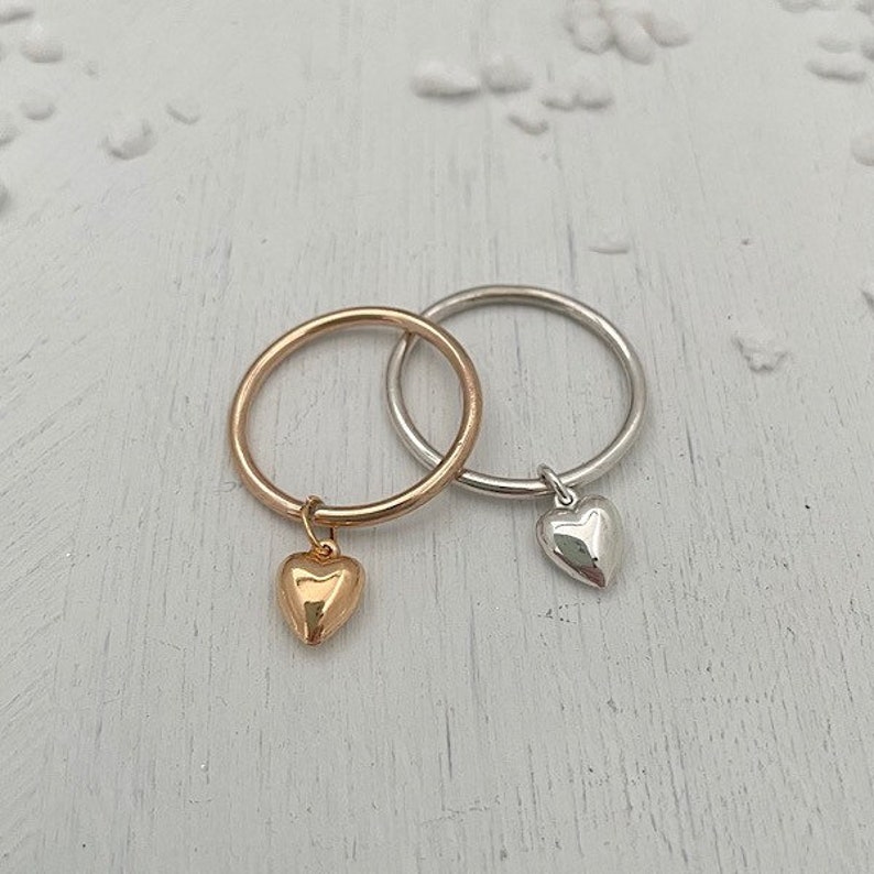 Dangling Heart Ring. Heart Ring. Gold Heart Ring. Sterling Heart Ring. Love Ring. Floating Heart. Heart Jewelry. Hand Forged. Handmade Ring. image 5