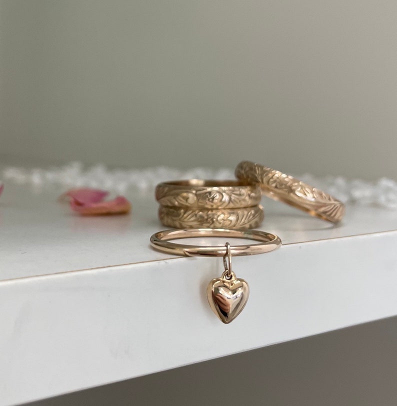 Dangling Heart Ring. Heart Ring. Gold Heart Ring. Sterling Heart Ring. Love Ring. Floating Heart. Heart Jewelry. Hand Forged. Handmade Ring. image 2