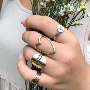 Open Heart Ring. Hammered Metal Ring. Gold Heart Ring. Silver Heart Ring. Stackable Ring. Hand Forged Heart Ring. Love Heart Ring.
