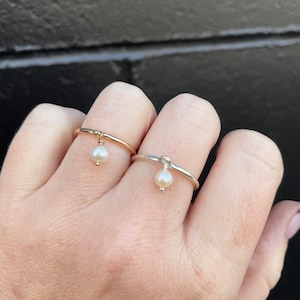 Dancing White Pearl Dainty Ring in Gold or Silver Options, Delicate Ring, Small Pearl Ring, Unique Pearl Ring, Elegant Ring