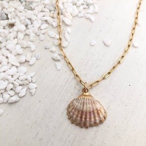 She Sell Seashells Necklace. Beach Necklace. Ocean Them Jewelry. Shell Necklace. Layering Necklace. Scallop Shell Pendant. Seashell Jewelry.