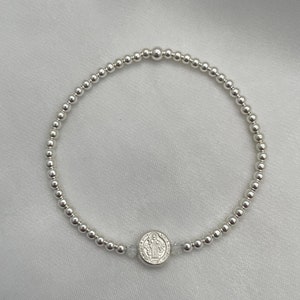 Custom Dainty St. Benedict Sterling Silver Bead Bracelet, B;essed Bracelet, Adjustable Stretch Bracelet, Miraculous Bracelet