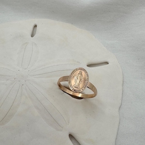 14KT Gold Miraculous Medal Ring, Catholic Wedding Gift, Virgin Mary Ring, Catholic Confirmation Ring, Blessed Mother Ring, Gift For Daughter