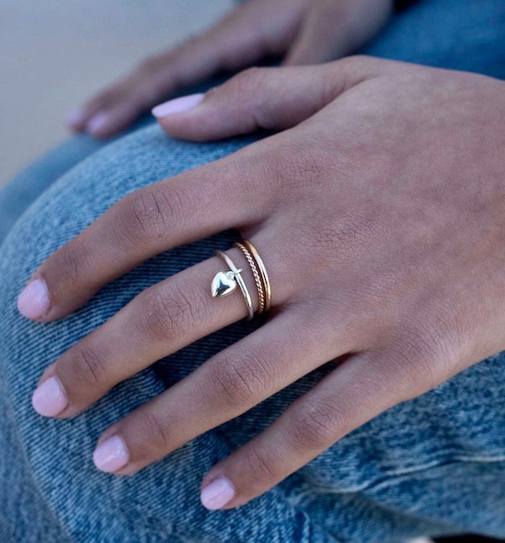 Dangling Heart Ring. Heart Ring. Gold Heart Ring. Sterling Heart