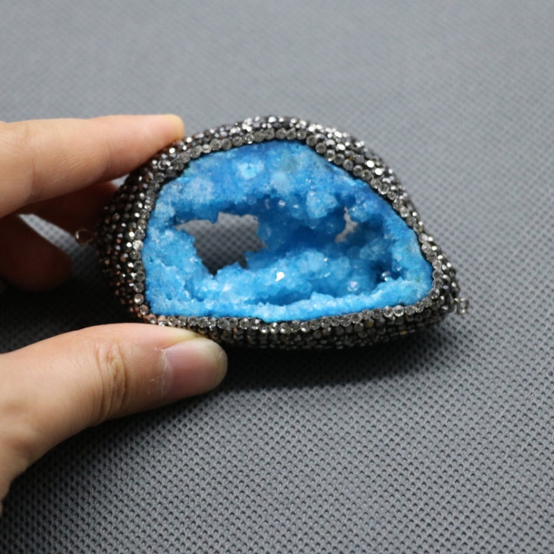 1PCS Druzy Crystal Geode Quartz Gemstone Pendant Connector Druzy Crystal Necklaces Crystal Geode Gem Stone Quartz Pendant Necklace