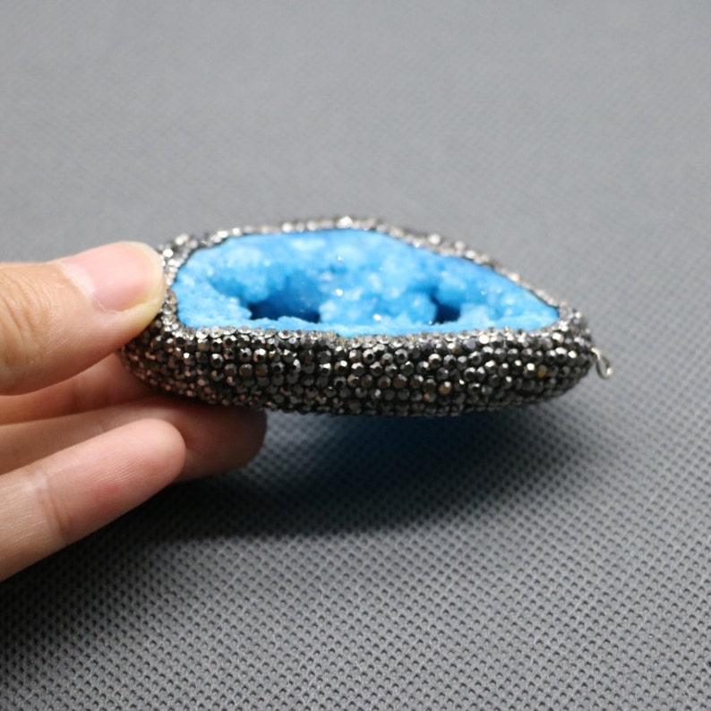1PCS Druzy Crystal Geode Quartz Gemstone Pendant Connector Druzy Crystal Necklaces Crystal Geode Gem Stone Quartz Pendant Necklace