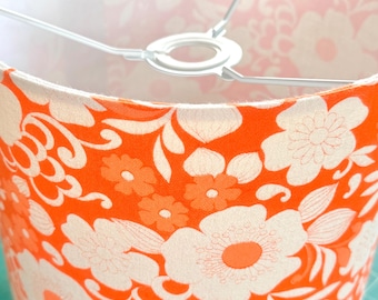 Handmade Retro Orange Floral Lampshade: 25cm Table Lamp or Pendant, Vintage Fabric