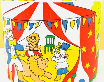 Pantalla de lámpara con temática de circo hecha a mano para habitación infantil, colgante de tela vintage de 30 cm para guardería.