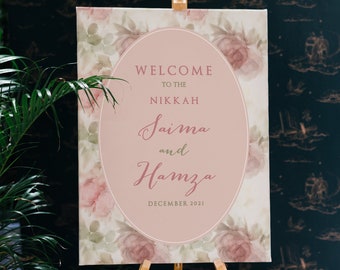 Soft Florals- 18 x 24" Printable Pastel Floral Nikkah Muslim Wedding Welcome Sign Template- Instant Download, Wedding Decor Sign DGWS07