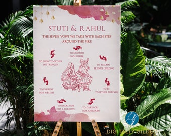 Pastel Pheras 18 x 24" Hindu Wedding Decor Sign Program Template with Seven Steps - Instant Download, Traditional Indian Wedding Sign DGWS46
