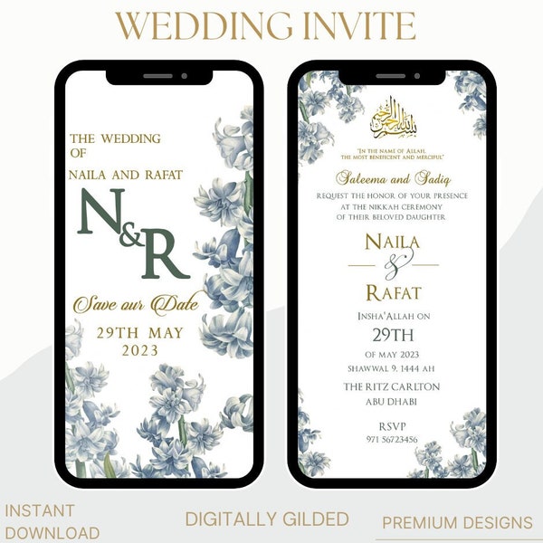 Editable Digital Muslim Nikkah Walima Electronic Wedding E-Invitation Template, Whatsapp Invite Card, Shaadi Baat Pakki Valima Template