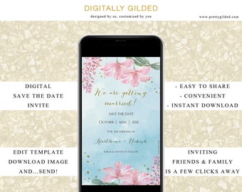 Spring Daze- Editable Digital Save the Date Wedding Invite Template, E-invite, Whatsapp Save the Date, Indian Wedding Save the Date Card