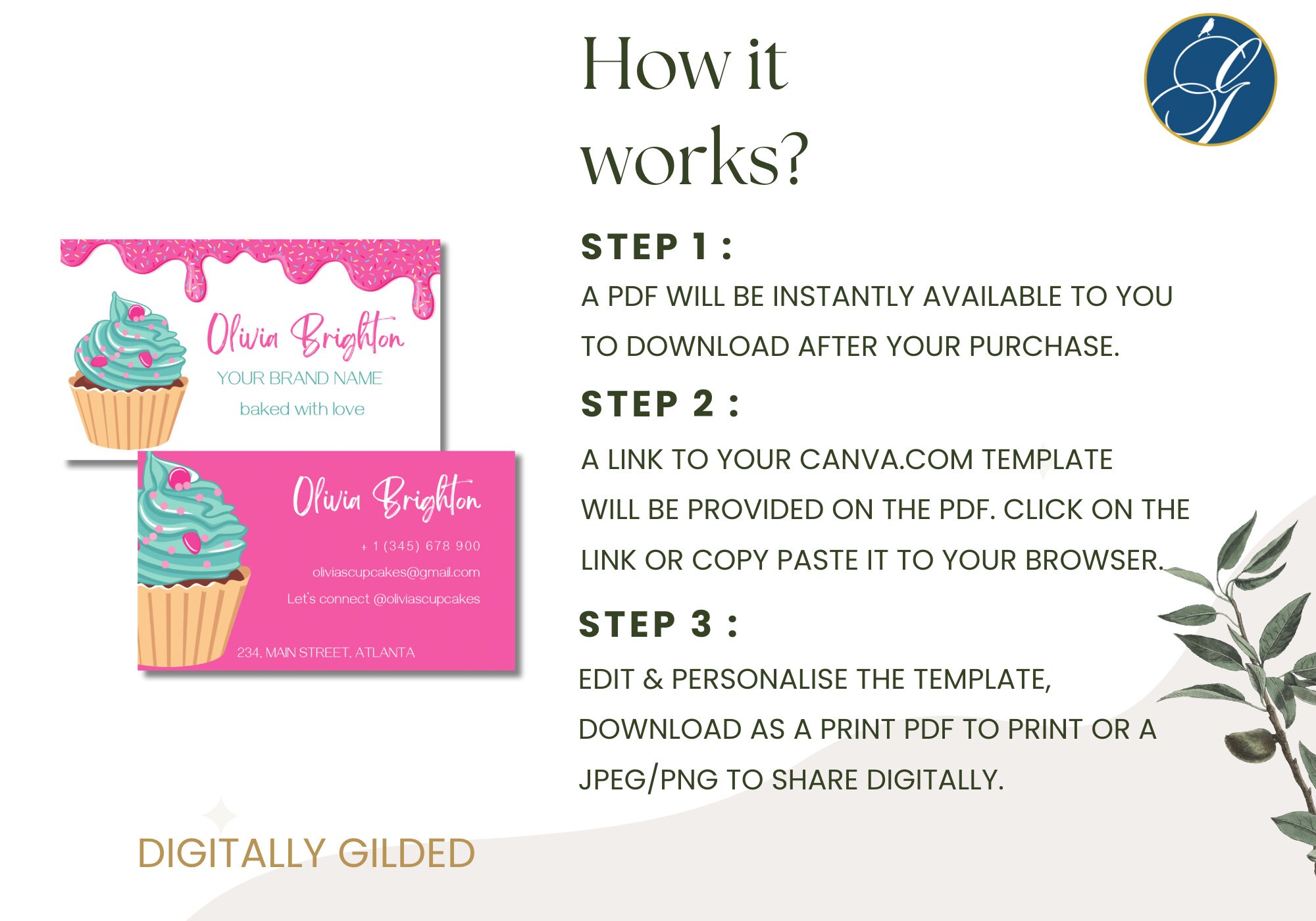 Bakery Business Card Template, Custom Cake Shop Visiting Calling Cards
