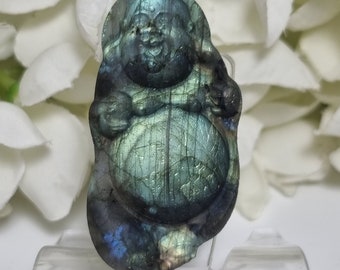 Labradorite laughing Buddha crystal carving • crystal Buddha • psychic protection • gemstone Buddha • gift for her 4