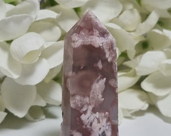 Pink flower agate crystal tower point / feminine energy / crystal point / crystals for fear / manifesting / dreams /