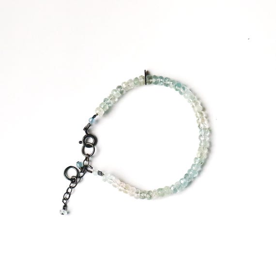 Delicate Aquamarine Bracelet with Oxidized Silver -  Minimalist Gemstone Jewelry
