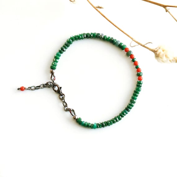 Green Emerald + Corals Bracelet