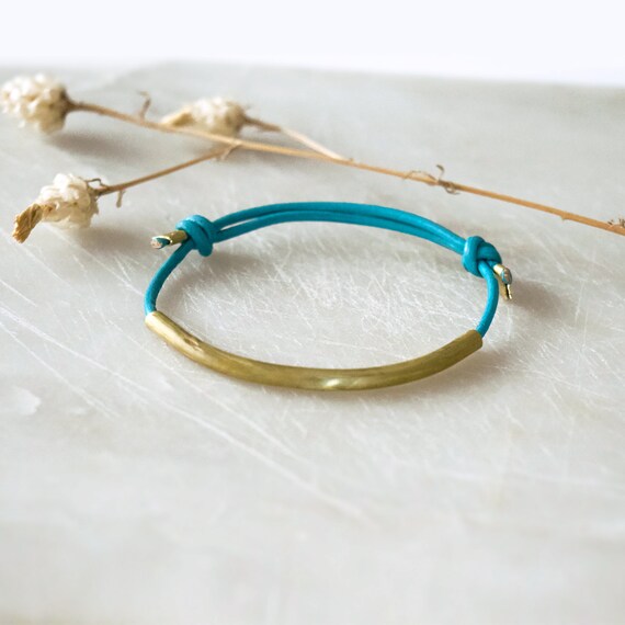 Bold Leather&Brass Bracelet - Turquoise Color