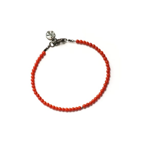 Adriatic Coral Bracelet: Beaded, Oxidized Sterling Silver