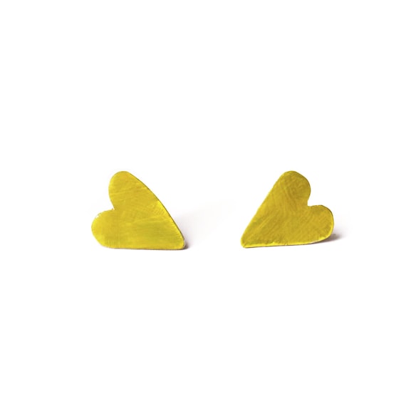 Hand-Painted Heart Earrings - Heart by Heart Collection - Handmade Colourful Earrings - Yellow Hearts Earrings