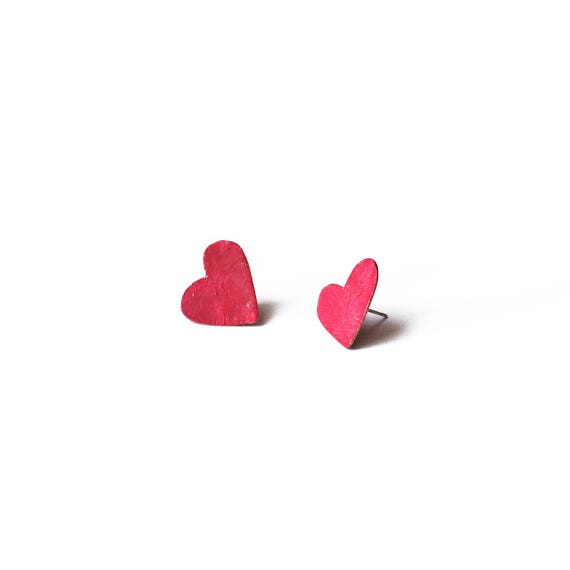 Hand-Painted Heart Earrings - Heart by Heart Collection - Handmade Colourful Earrings - Red Hearts Earrings