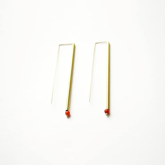 Longe Tube Earrings with Coral detail