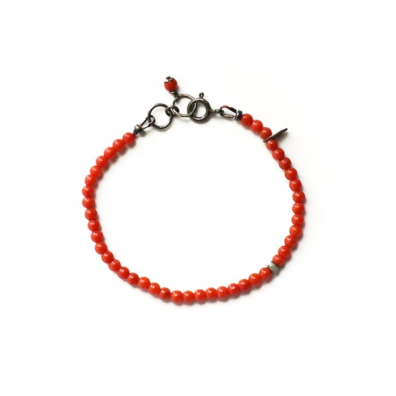 White Raw Diamond and Adriatic Coral Bracelet 2 - one of a kind