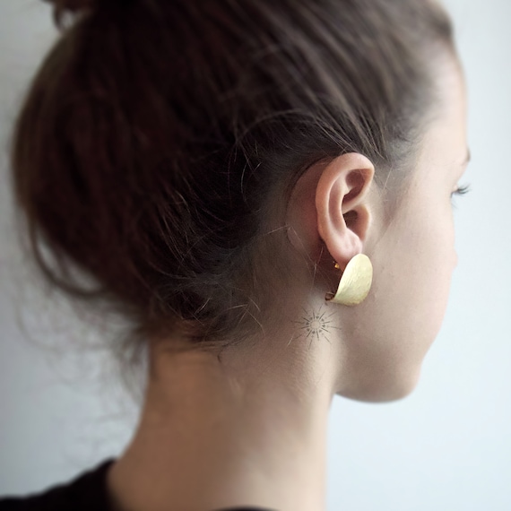 Brass Hammered Semicircle Earrings