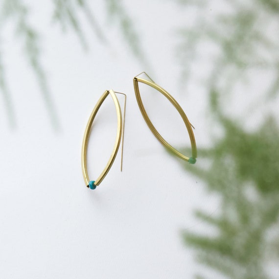 Oval Brass  Earrings with Lapis Lazuli detail