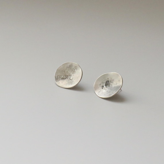Organic Textured Sterling Silver Stud Earrings: Unique Handmade Design
