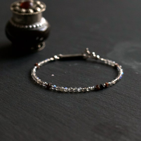 Mini Labradorite and Raw Diamonds Bracelet