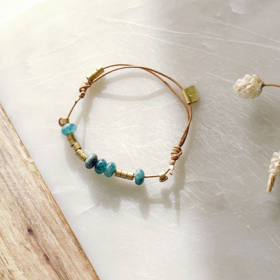 Grandidierite Leather&Brass Bracelet
